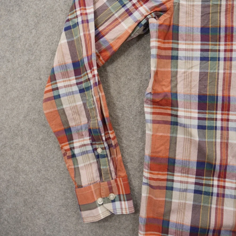 Banana Republic Shirt Mens Large Orange Blue Plaid Slim Fit Long Sleeve